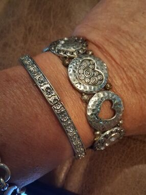 Brighton Silver-Tone Heart Medallion Bracelet with Floral Accent